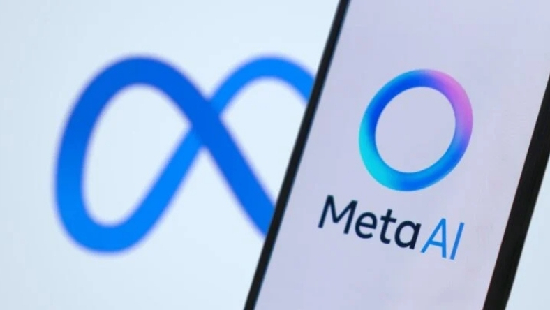 Meta AI logo on smartphone screen with Meta logo background